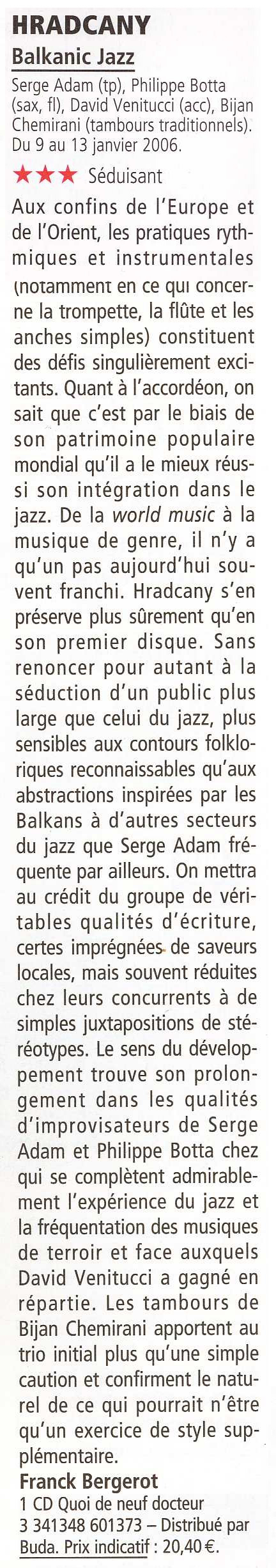 Hradcany,serge adam,philippe,botta,david venitucci,quoi de neuf docteur